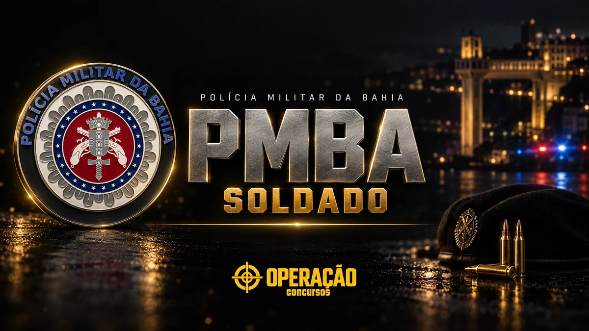 Capa do curso Operação PMBA — Soldado, com o brasão oficial da Polícia Militar da Bahia