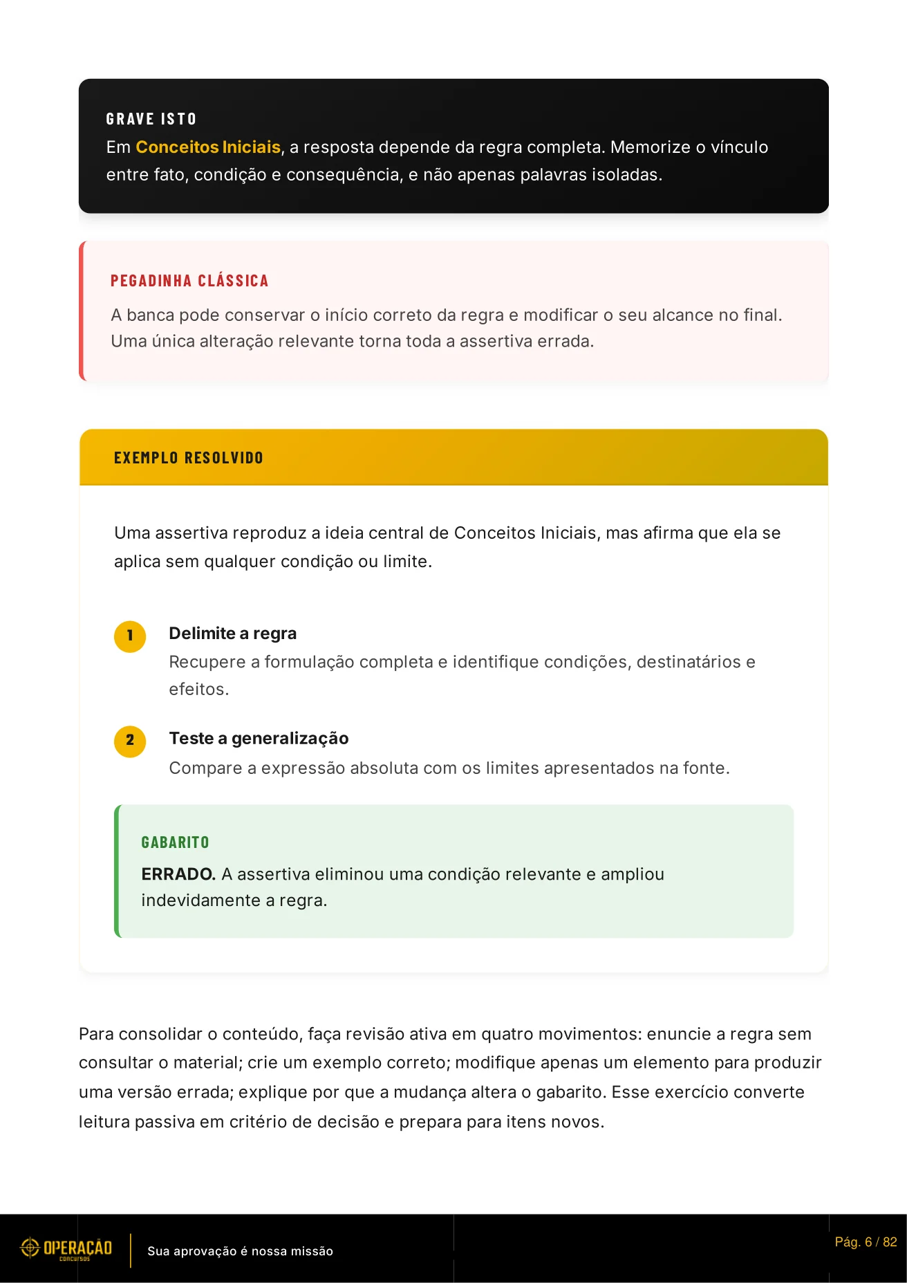 Página 6 do PDF Direitos Políticos do curso Operação PMBA: quadro Grave isto, pegadinha clássica e exemplo resolvido com gabarito