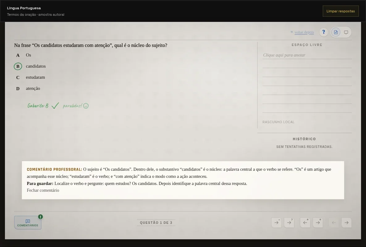Folha real de questões do Sistema 4P com comentário